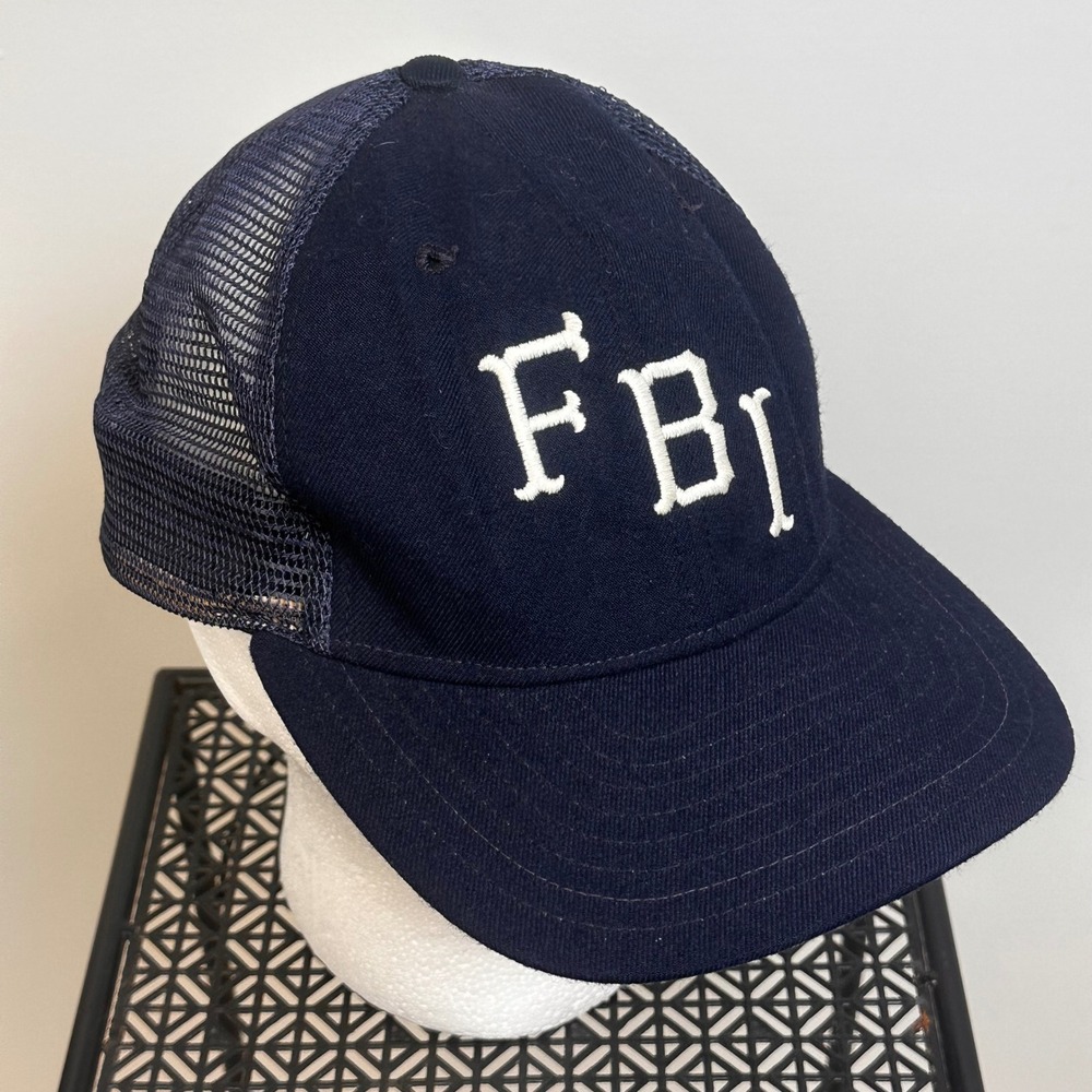 New‎ Era FBI Pro Model Trucker Hat Medium Large Navy Snapback USA Made Vintagw